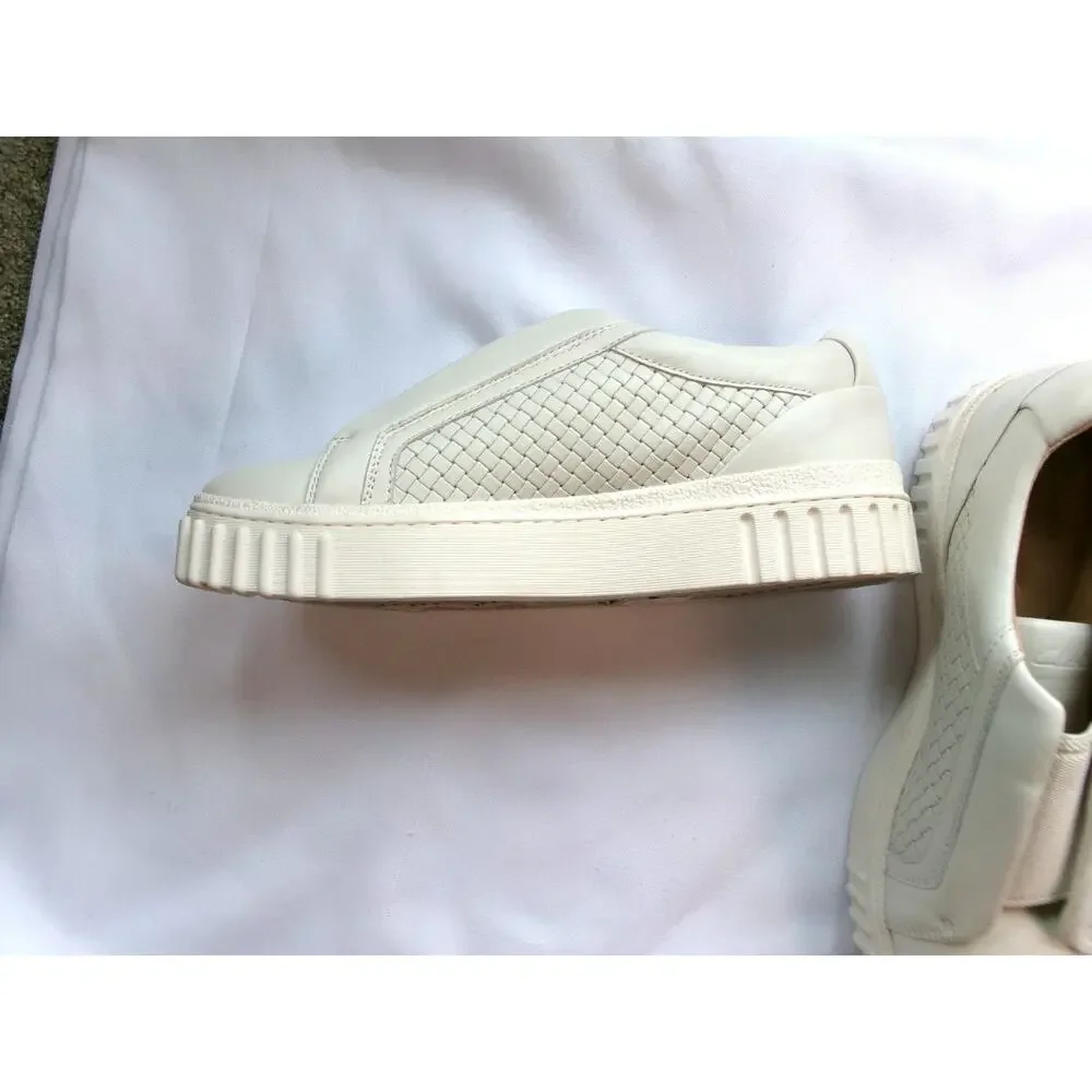 Clarks Mayhill Bay Slip On Sneakers Cream Leather Woven Women's Size 9